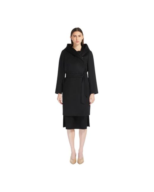 Abrigo De Lana Con Capucha, Mujer, Talla Max Mara de color Black