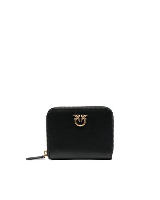 Pinko Black Calf Leather Wallet With Logo Plaque