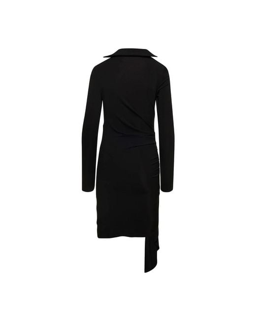 Off-White c/o Virgil Abloh Black Viscose Crepe Draped Mini Dress, Long Sleeves