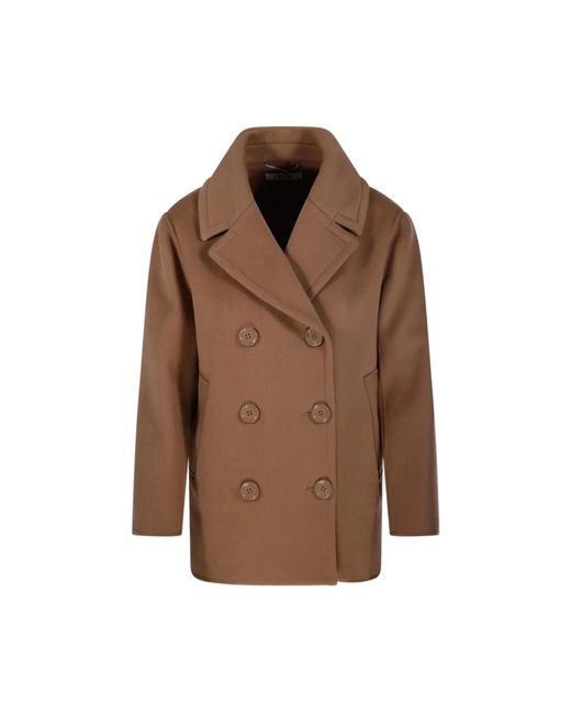 Max Mara Jassen ,Bruin ,Wol Bruine Double-Breasted Jas Met Reverskraag in het Brown