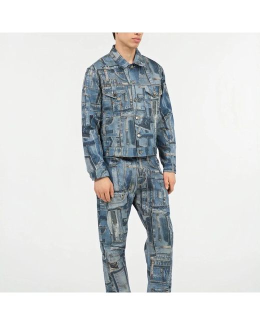 Roberto Cavalli Capsule Collection Patchwork Denim Jacket in het Blue voor heren