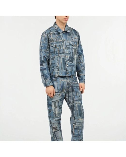 Roberto Cavalli Capsule Collection Patchwork Denim Jacket in het Blue voor heren