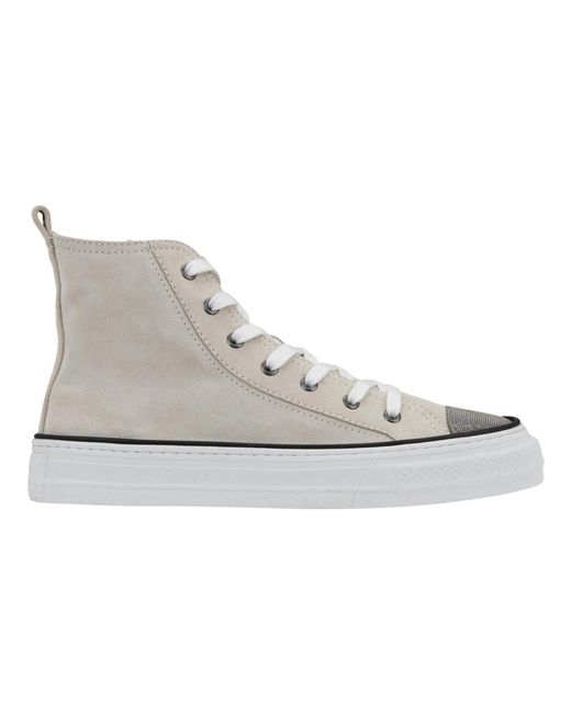 Brunello Cucinelli Gray Wildleder-sneaker mit strass
