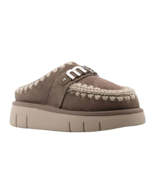 Mou Schoenen ,Grijs ,Leer Grijze Shearling Slip-On Platte Schoenen in het Gray