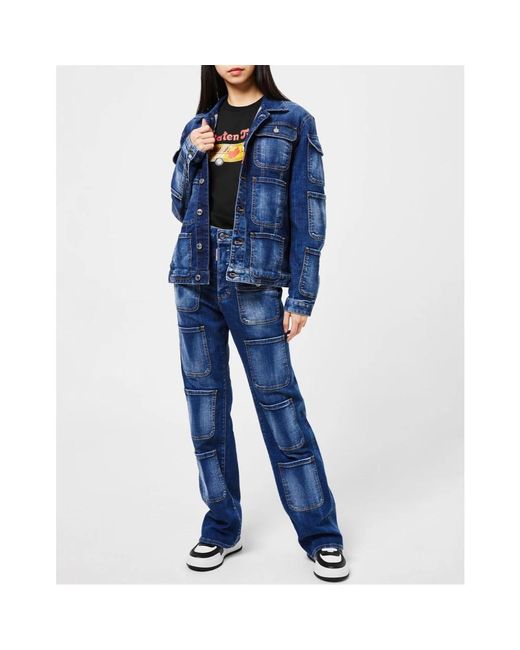 DSquared² Blue Blaue taktische denimjacke knopfverschluss