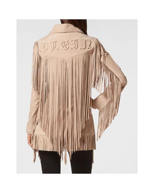 Philipp Plein Suede Jacket Gothic Plein in het Natural