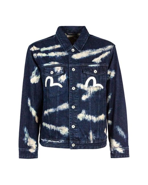 Evisu Tie-Dye Printed Seagull Denim Jacket in het Blue voor heren