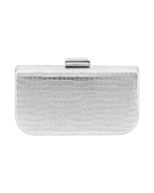 TWENTYFOUR Gray Goldene Krokodil Clutch Mit Kristalldetail