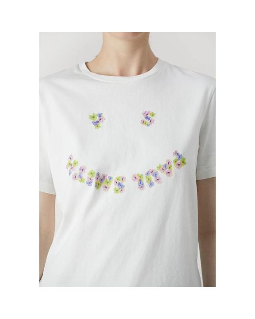 PS by Paul Smith White Blumige rundhals t-shirt kollektion