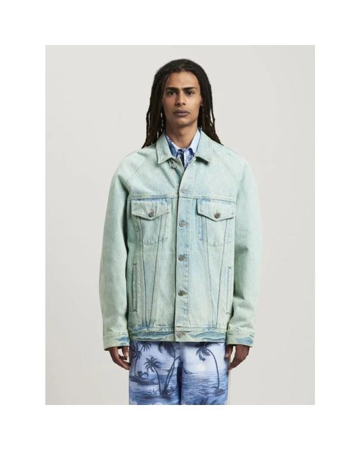 Palm Angels Green Denim Jackets for men