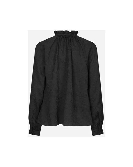 Samsøe & Samsøe Black Bluse mit gekräuselter textur und kunstmuster