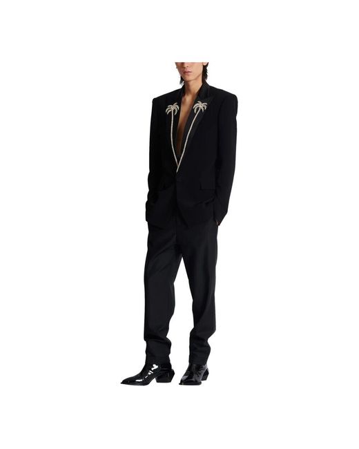 Giacca monopetto con colletto ricamato a forma di palma di Balmain in Black da Uomo