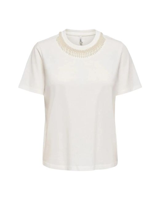 ONLY O-Neck Bling Top in het White