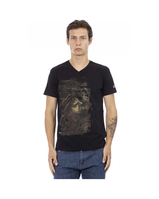 Trussardi Casual v-ausschnitt t-shirt mit frontdruck in Black für Herren