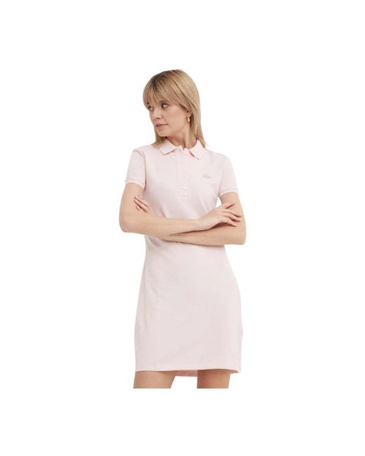 Lacoste Kleedjes ,Roze ,Roze Gebreide Jurk Korte Mouw Kraag in het White