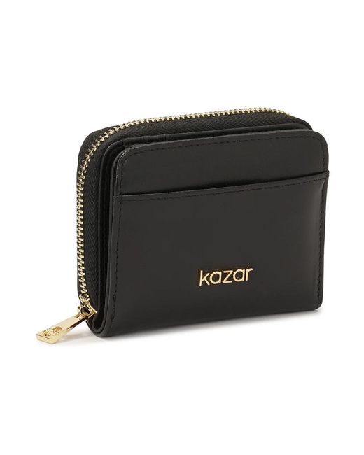 Kazar Accessoires ,Zwart ,Leer Compacte Zwarte Ritssluiting Portemonnee in het Black