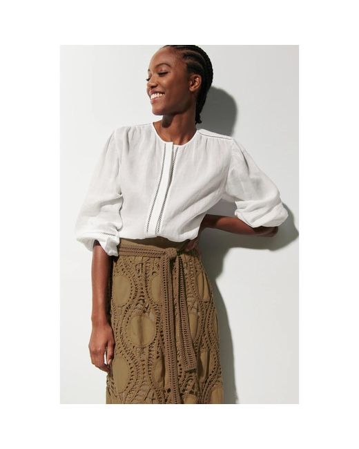 Luisa Cerano Overhemden ,Wit ,Ramie Blouse Met Hohlsaum Details in het White