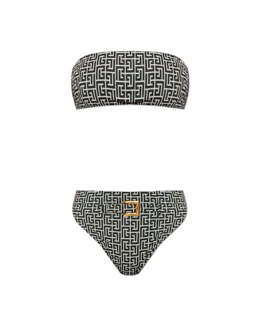 Balmain Badmode ,Zwart ,Tweed Tweedelig Badpak in het Gray
