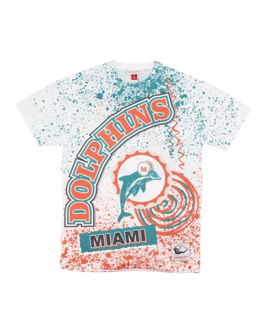 Mitchell & Ness Tops ,Veelkleurig ,Katoen Miami Dolphins Sublimated T-Shirt in het White voor heren