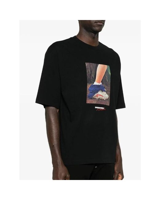 DSquared² Tops ,Zwart ,Katoen T-Shirt Met Print En Ronde Hals in het Black voor heren