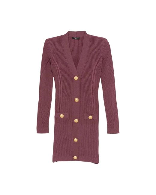 Balmain Truien & Vesten ,Paars ,Vestido Corto Con Cuello En V in het Purple