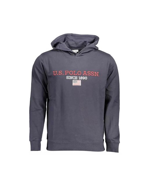 Maglione con cappuccio in cotone blu con dettagli a contrasto e logo di U.S. POLO ASSN. in Blue da Uomo
