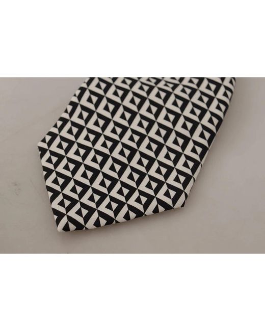 Dolce & Gabbana Schwarze weiße geometrische seidenverstellbare krawatte in Black für Herren