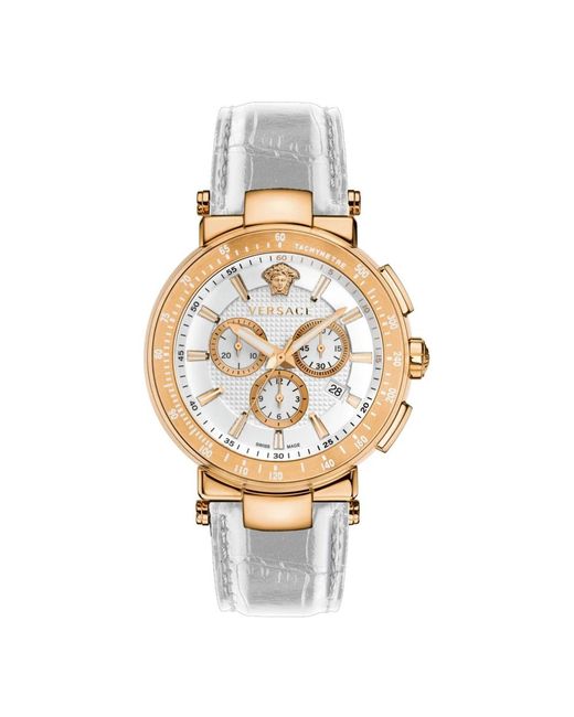 Versace Accessoires ,Veelkleurig ,Mystique Sport Chronograaf Leren Band in het Metallic voor heren