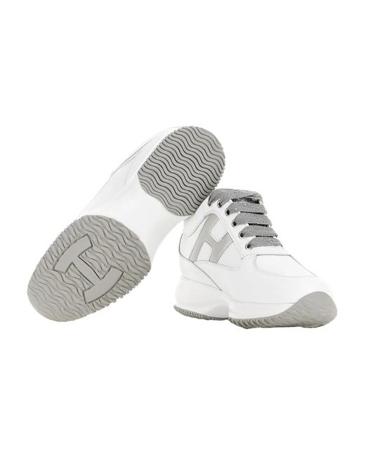 Hogan White Sneakers,weiße ledersneakers mit glitzerndem seiten-h