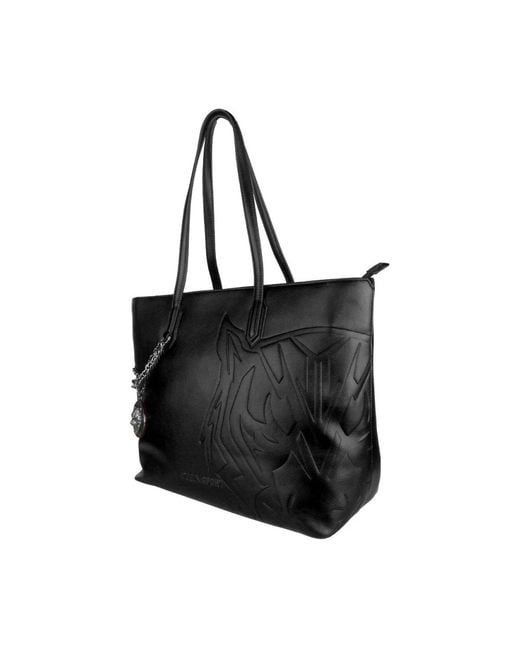 Philipp Plein Black Ecopelle shoppingtasche mit dekorativer kette