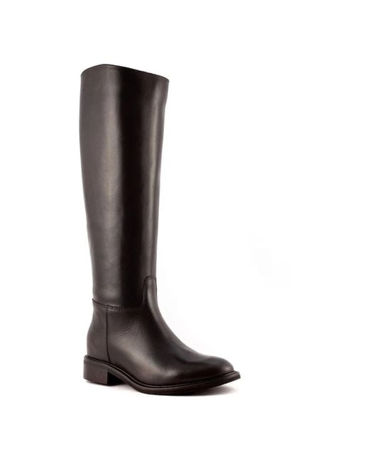 Julie Dee Brown Dunkelbraune Lederstiefel Mit Runder Spitze