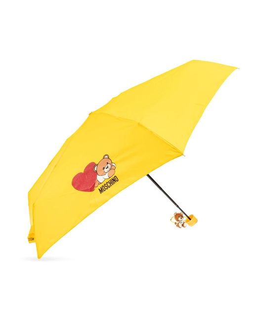 Moschino Accessoires ,Geel ,Polyester Opvouwbare Paraplu Met Logo in het Yellow