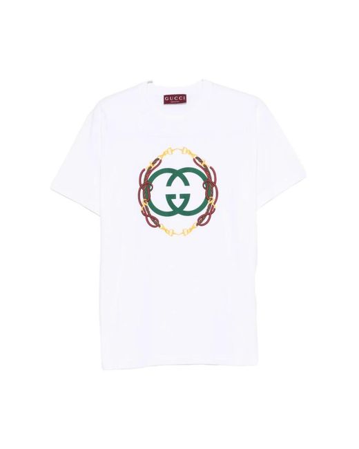 Gucci Tops ,Wit ,Katoen Logo Cotton Jersey T-Shirt in het White