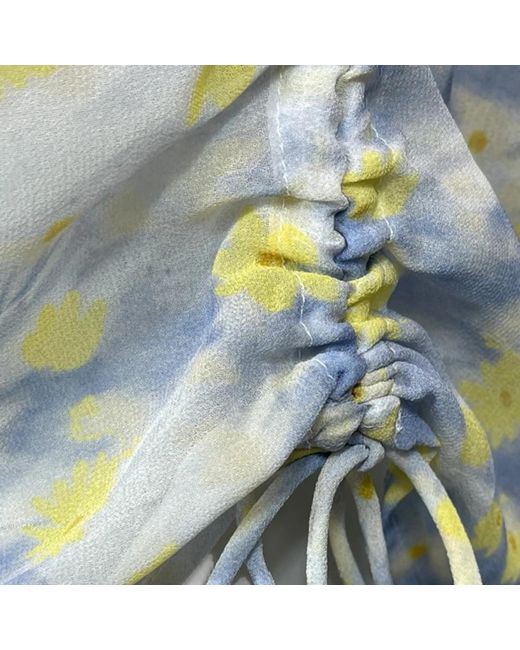 Boss Blue Blumenbluse grau/gelb v-ausschnitt langarm