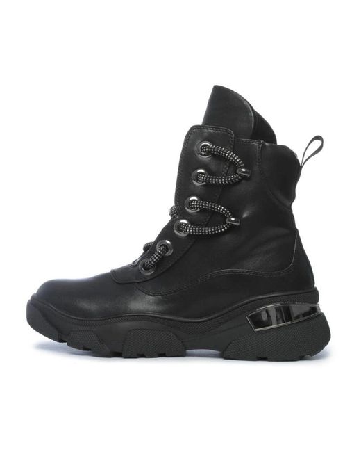 CESARE GASPARI Black Robuste Winterstiefel Mit Schnürung
