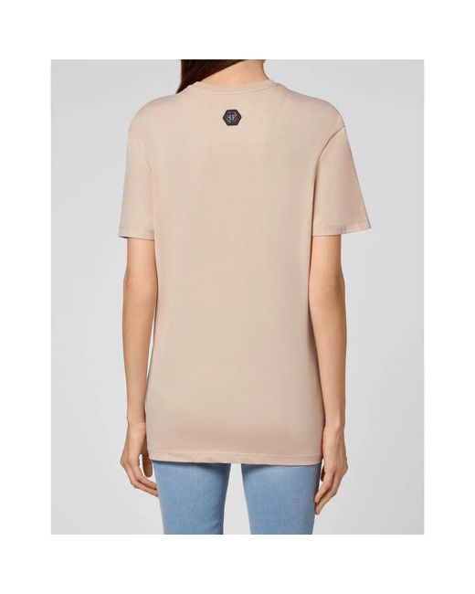 Philipp Plein T-Shirt Ronde Hals Ss Crystal Signature in het Natural