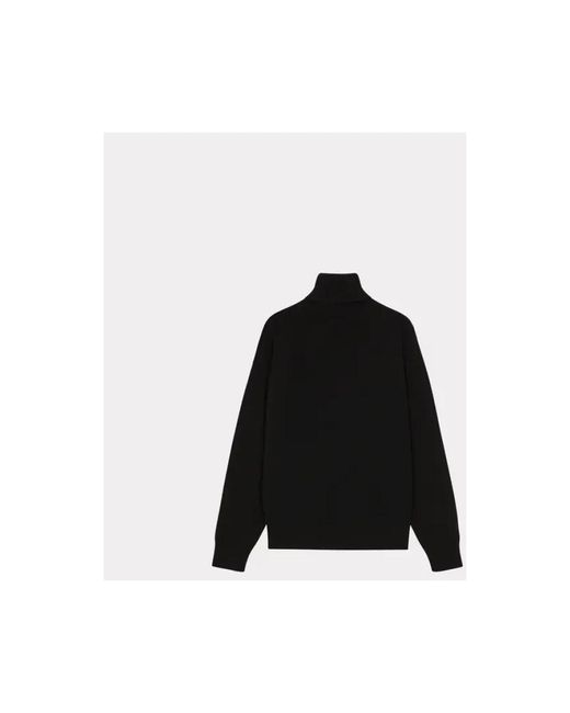 KENZO Truien & Vesten ,Zwart ,Wol Zwarte Coltrui Met Hoge Hals En Boke Flower Embleem in het Black voor heren