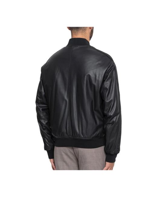 Emporio Armani Black Leather Jackets for men