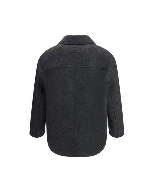 Fendi Jassen ,Grijs ,Wol Wollen Vilt Double-Breasted Caban Jas in het Blue voor heren