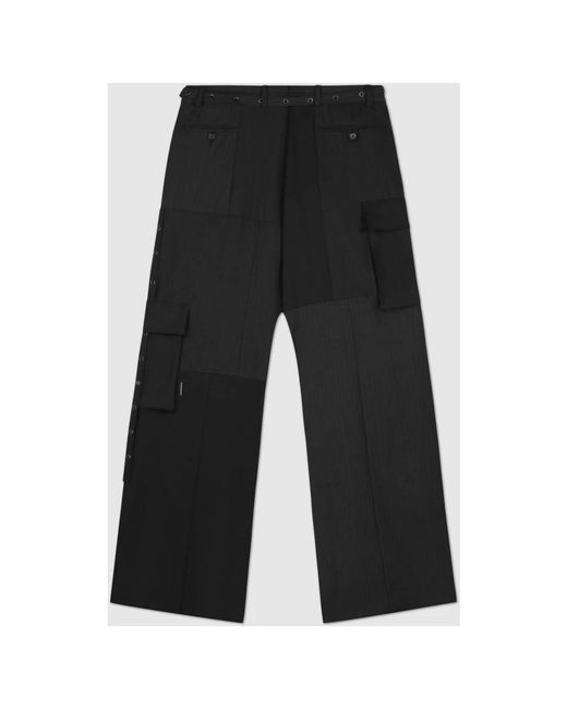 1/OFF Black Pantalons Patchwork Eyelets
