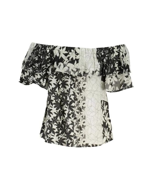 Desigual Overhemden ,Veelkleurig ,Katoen Witte Katoenen Boothals T-Shirt in het Black