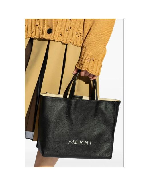 Marni Black Schwarze leder geprägte schultertasche