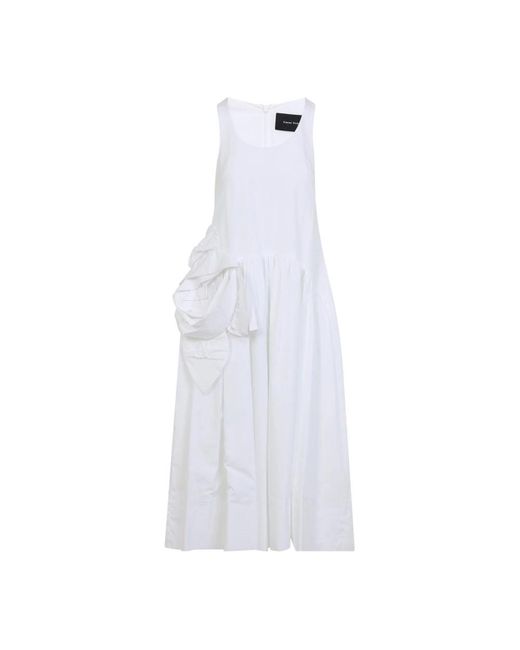 Simone Rocha Kleedjes ,Wit ,Katoen Pressed Rosette Tapered Back Flounce Jurk in het White