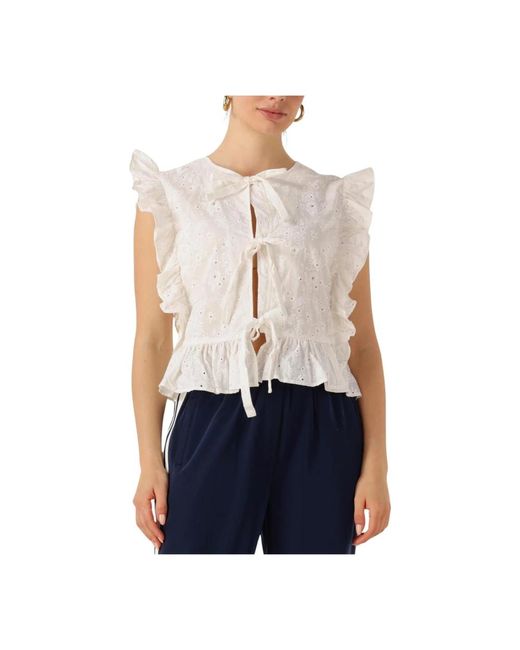 Object Overhemden ,Wit ,Denim Chique Witte Mouwloze Top in het Blue