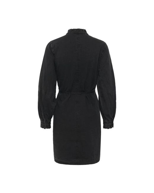 Part Two Kleedjes ,Zwart ,Denim Zwarte Denim Jurk Met V-Hals Plooien in het Black