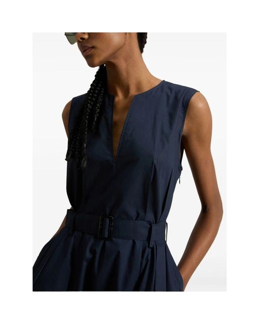 Woolrich Kleedjes ,Blauw ,Blauwe V-Hals Jurk Met Riem En Zakken in het Blue