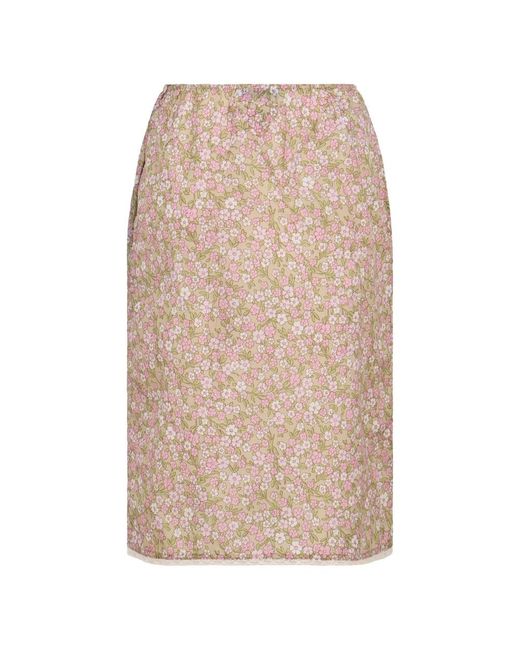 Prada Rokken ,Veelkleurig ,Leer Gebloemde Midi Rok in het Natural