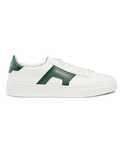 Santoni Green And Leather Double Buckle Sneaker for men