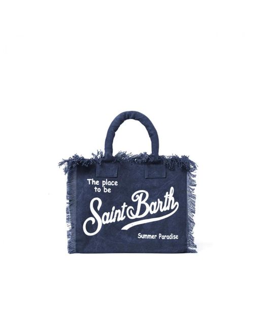 Mc2 Saint Barth Blue Indigo canvas handtasche mit fransen