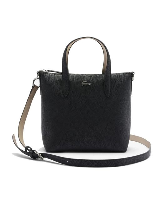 Lacoste Black Schwarze Ledertasche Mit Metallischem Logo